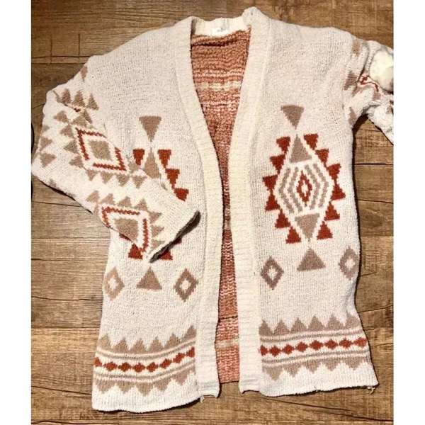 Anthropologie Open Front Fuzzy Cardigan tribal Aztec print - Image 3