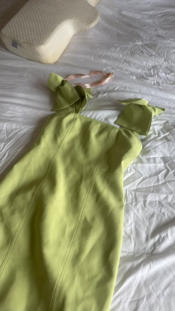 green mini dress bow sleeve - Image 3