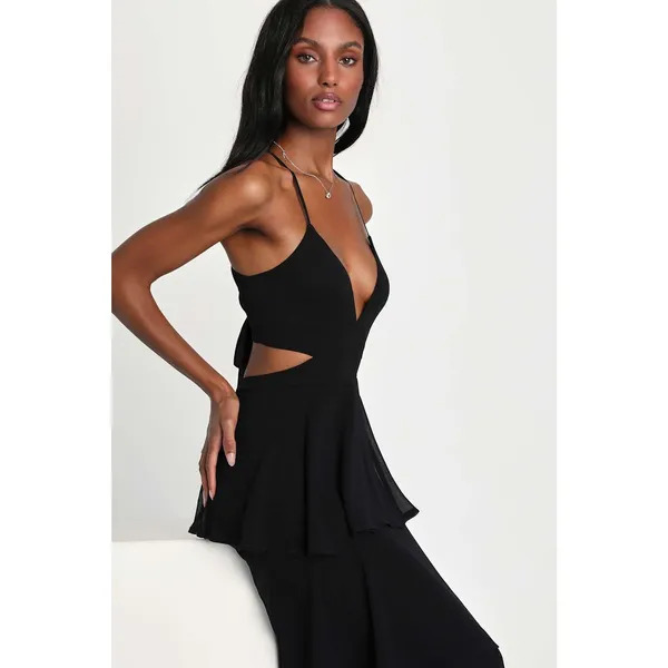 NWT Lulus Tier and Now Black Tie-Back Tiered Maxi Dress Wedding Prom Bride XXS - Image 5