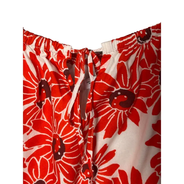 Mango MNG Floral Dress 10 Red Puff Sleeve Cottagecore Boho Milk Maid Peasant - Image 5
