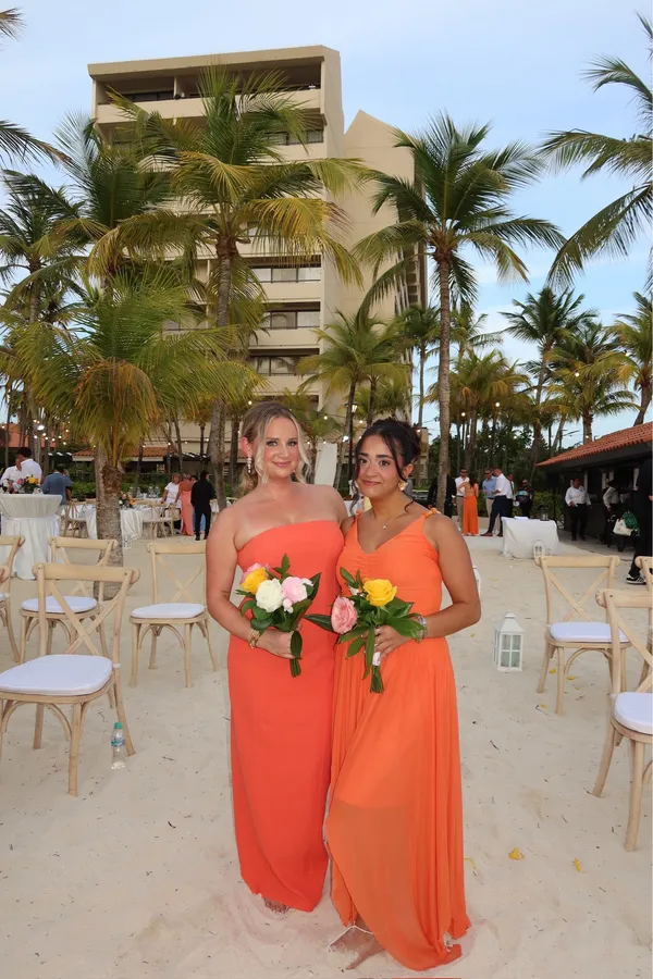 Ismene Bright Orange Seamed Strapless Maxi Dress - Image 2