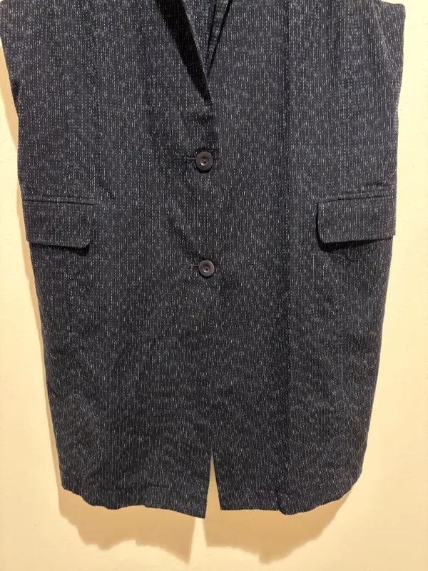 Eileen Fisher Black Rainfall Organic Cotton Textured Double Button Long Vest - Image 7