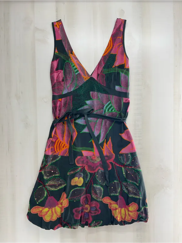 DESIGUAL floral printed funky bubble hem artsy dress embellished with sequins - Image 10