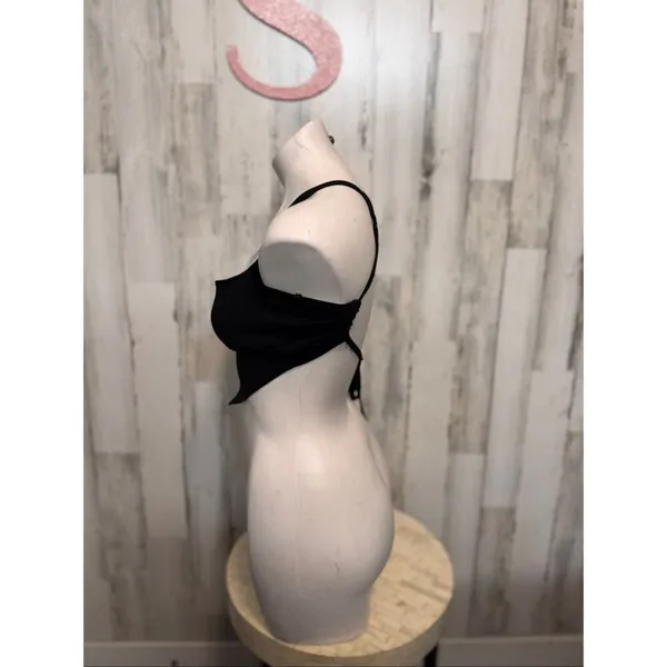Blue Blush Black Handkerchief Crop Top Criss Cross Tie Back size Small - Image 5
