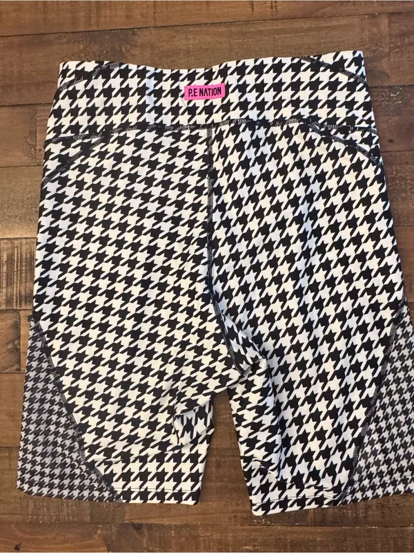 P.E. NATION Houndstooth Biker Shorts Black Size L - Image 4