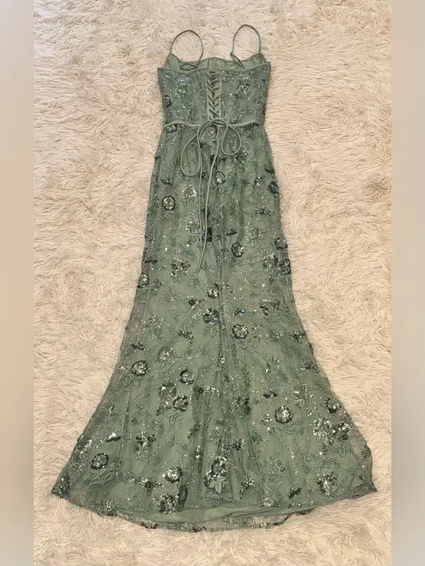 NEW House of Cb Naima Hand Beaded Corset Jade Green Gown Sz S - Image 14