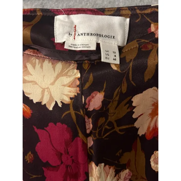 By Anthropologie Floral Flare Pants Womens‎ 8 NWT High Rise Wide Leg Satin Multi - Image 7