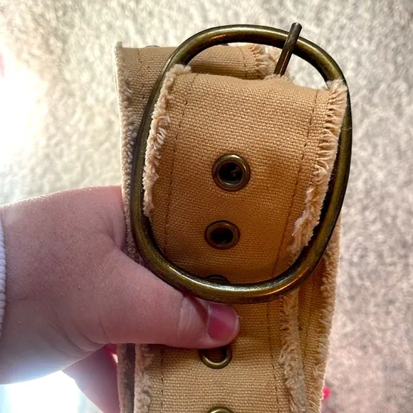 Vintage Y2k sparkling frayed fabric belt in tan - Image 2