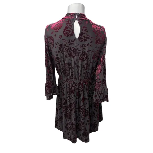 Modcloth Very Visionary Red Velvet Dress Burnout Large Bell Sleeve Edwardian - Image 6