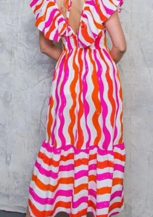 Flying Tomato Midi Dress Small Tiered Maxi Over The Hills Poplin Coastal Cottage - Image 2