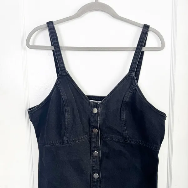 TOPSHOP Black Button Front Denim Jean Dress Cottage Boho 100% Cotton NEW 12 - Image 2