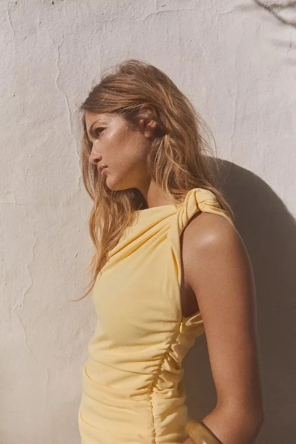 Zara maxi fitted bodycon dress butter yellow casual wedding party evening - Image 11
