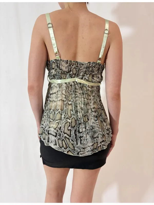 Green Snakeskin Print Mesh Sheer Fairy Y2K Festival Cami - Image 3