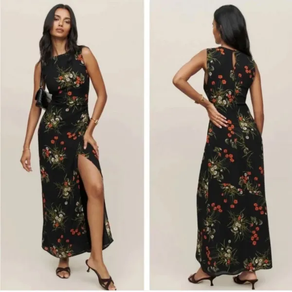 Reformation Ledger Maxi Long Formal Black Dress in Robyn Floral 0 - Image 2