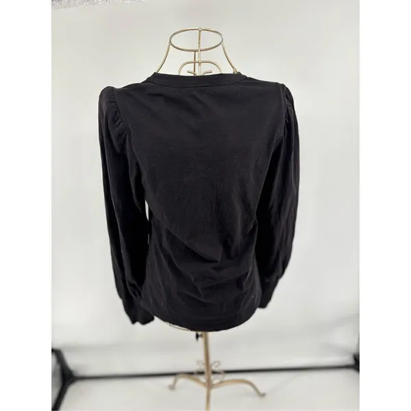 ALC Frank Black Cotton Long Sleeve Blouson Blouse Smocked Cuff Women’s Size Medium - Image 5