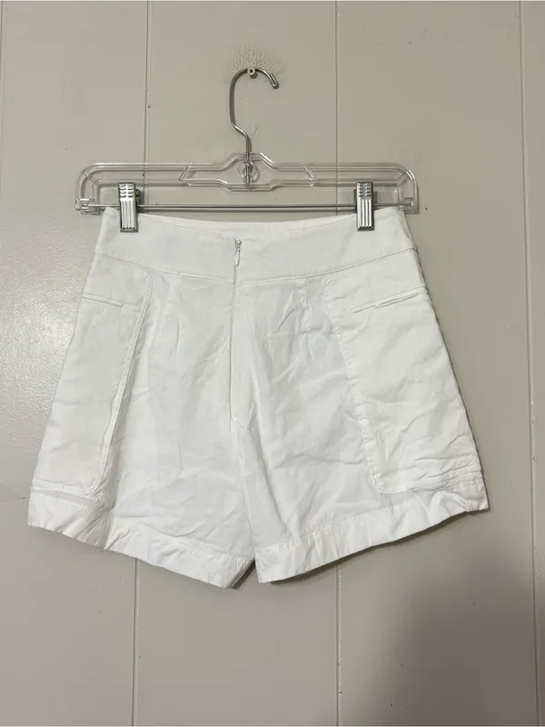 Theory White Linen Blend Mini Utility Shorts Eco Crunch Wash Size 00 - Image 3