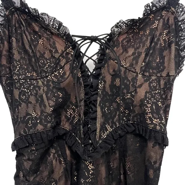 For Love And Lemons Gracie Lace Slip Dress Black Sheer Dark Romantic Corset S - Image 8