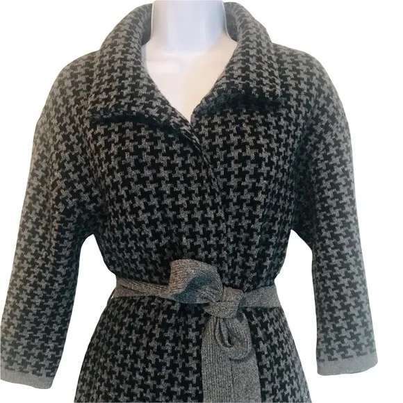 Chiara mente S wool blend longline houndstooth belted cardigan coat - Image 3