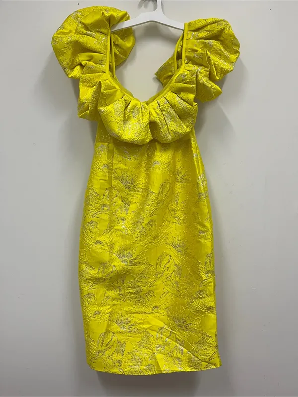 NWT Bella Barnett Yellow Ruffled Off-Shoulder Cocktail Dress size L - Image 5