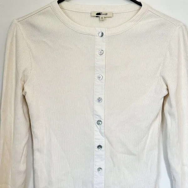 NWT Madewell Vintage Ivory Garment-Dyed Ribbed Cardigan Tee - Size: Extra Small - Image 3