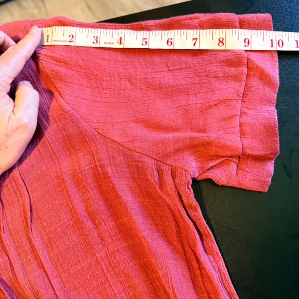 Perception Concept Women XL Mauve Red Pintuck V-Neck Roll Tab Sleeve Blouse - Image 5
