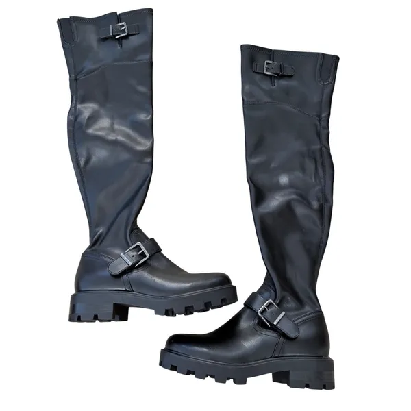 Marc Fisher LTD Ganven Black Over The Knee Lug Sole Moto Boots Size 6 NEW - Image 2