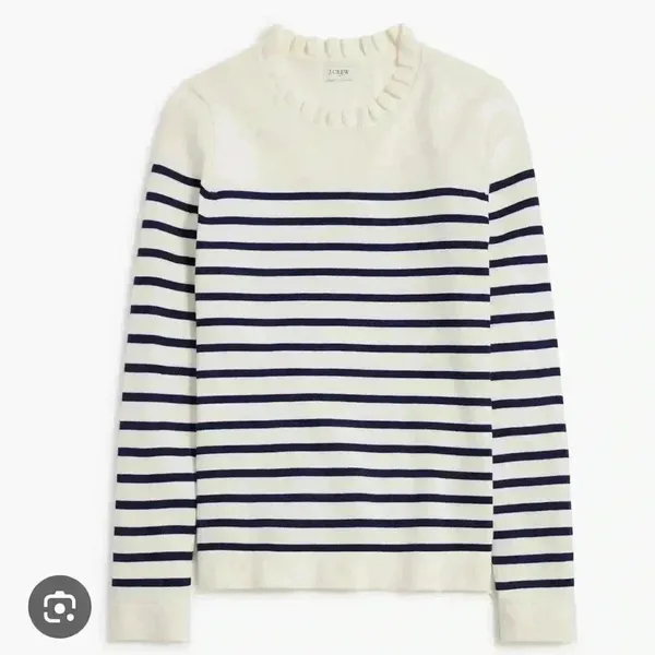 NWT J.Crew Factory Women's Striped Ruffleneck Sweater Cream L - Image 3