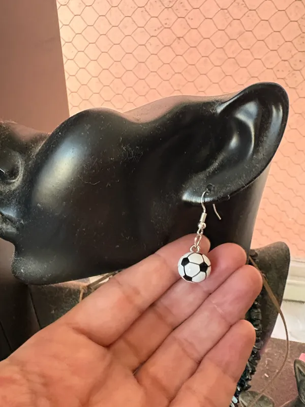 Boutique Fun wooden soccer ball drop earrings - Image 3