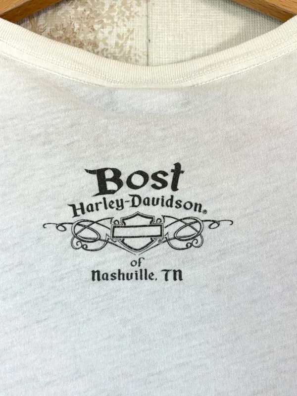 Y2K Harley-Davidson Cream White Studded Wing Embellished Biker Motorcycle Tee L - Image 4