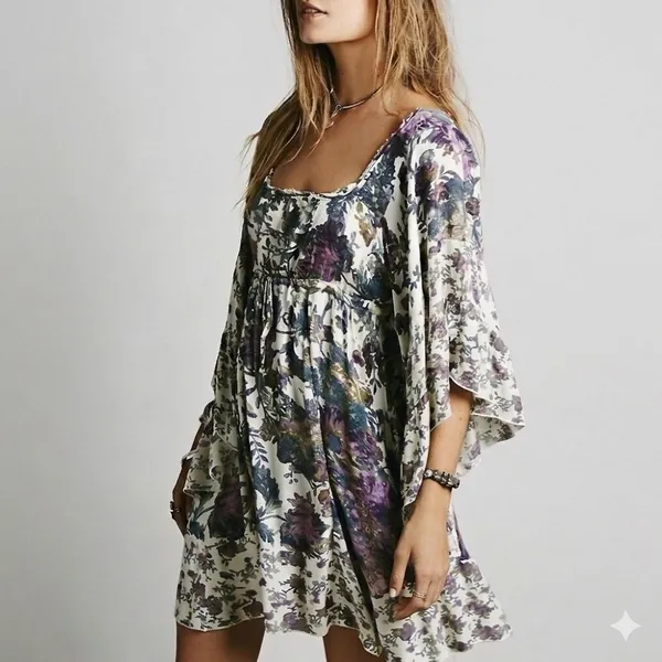 Free People Heart of‎ Gold Dress M Moody Floral Bell Sleeve Boho Whimsigoth Mini - Image 13