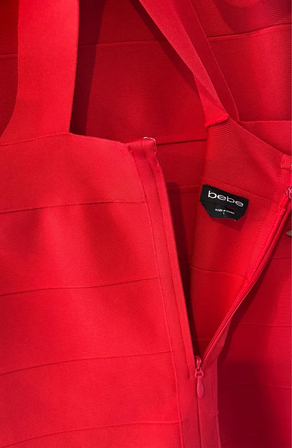 Bebe NWT Red Bandage X-Back Bodycon Dress L - Image 4