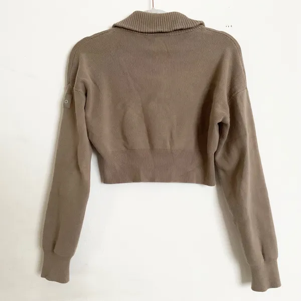 Alo Yoga Scholar Knit Cropped Full Zip Jacket Light Cocoa XS - Image 5