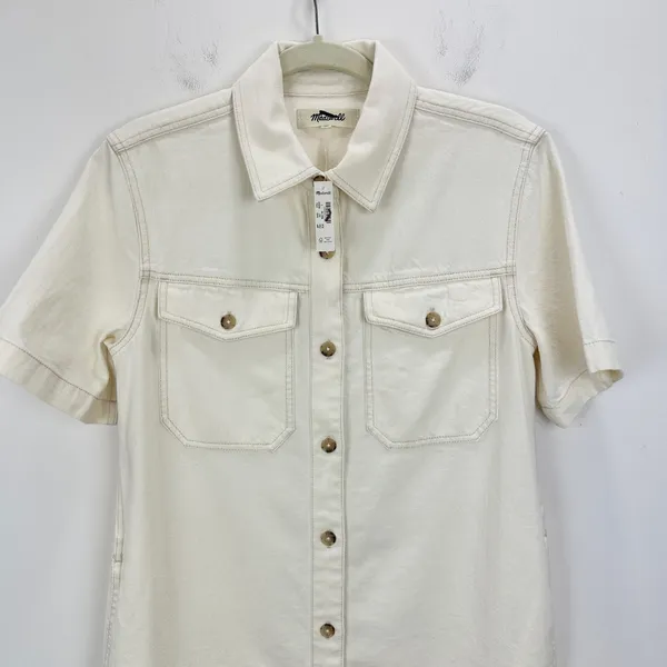 Madewell Denim Boxy Shirtdress Vintage Canvas White Relaxed Mini Small NWT - Image 8