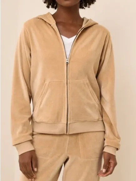 Pact Women's Pure Velour Zip Hoodie Sesame Color Size Medium - Image 3