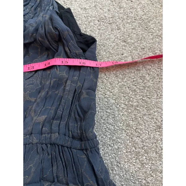 World Market Maxi Dress L/XL Blue Gold Floral Boho Crinkle Sleeveless Tiered - Image 5