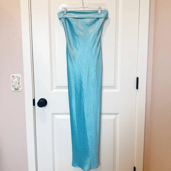 Runaway The Label Satin Maxi Slip Dress XS Aqua Blue Cocktail Event HOCO Prom - Image 2
