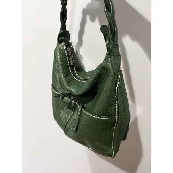 Plinio‎ Visona Italy Green Satchel Genuine Leather Oversized Handbag F - Image 5