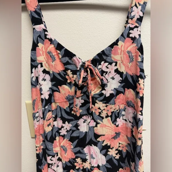 SO Floral Tie-Front Midi Dress Small Black Peach Floral Grunge Fairycore Boho - Image 7