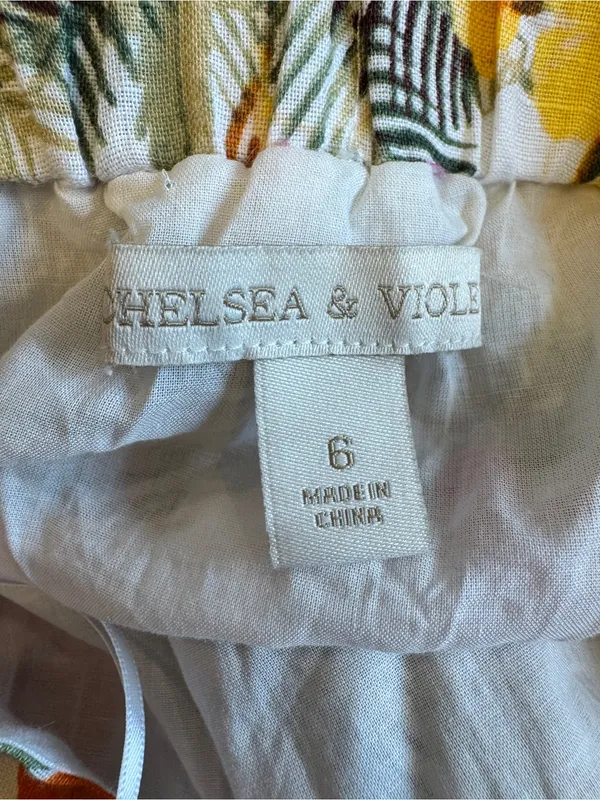 Chelsea & Violet Tropical Floral Print Tiered Midi Dress Linen‎ Blend Tie Back - Image 9