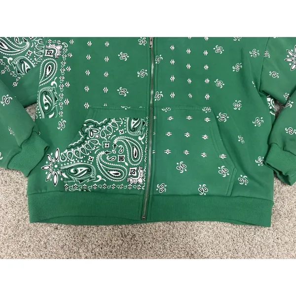 Edikted Green Bandana Paisley Print Zip Up Oversized Hoodie Size XS/S - Image 3