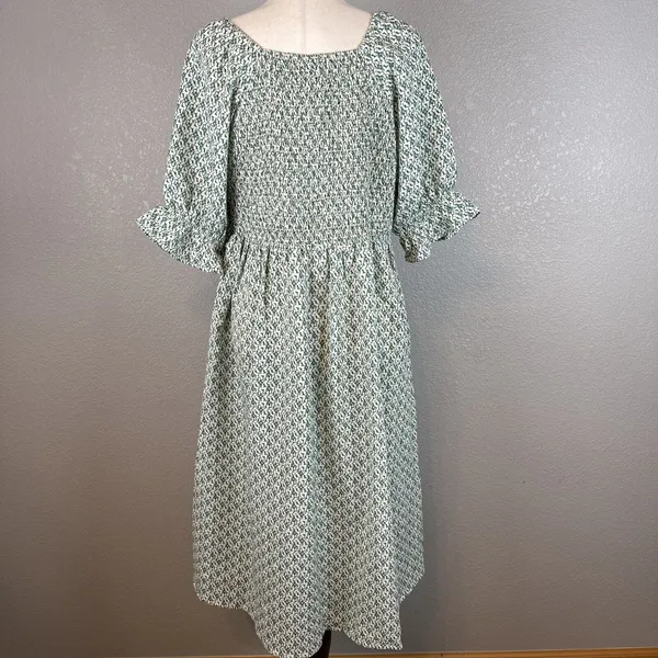 Love Olive Co Tuscany Midi Peasant Smocked Dress‎ XXL Floral Puff Sleeve Pockets - Image 5