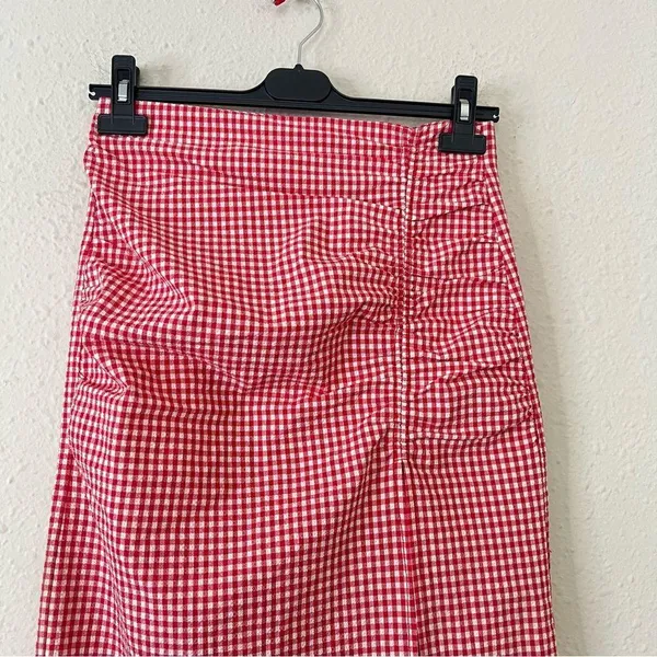 Zara Red Gingham Hi-Rise Midi Skirt Size Small - Image 11