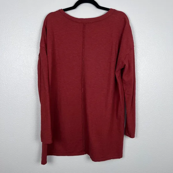 Cut‎ Loose Womens Linen Blend V-Neck Long Sleeve T-Shirt Red Oversized Medium - Image 6