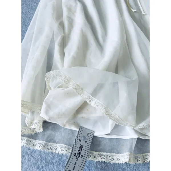 Vintage Gotham Gold Stripes‎ Ivory Lace Lingerie Robe Chiffon Puffy Sleeves - Image 14