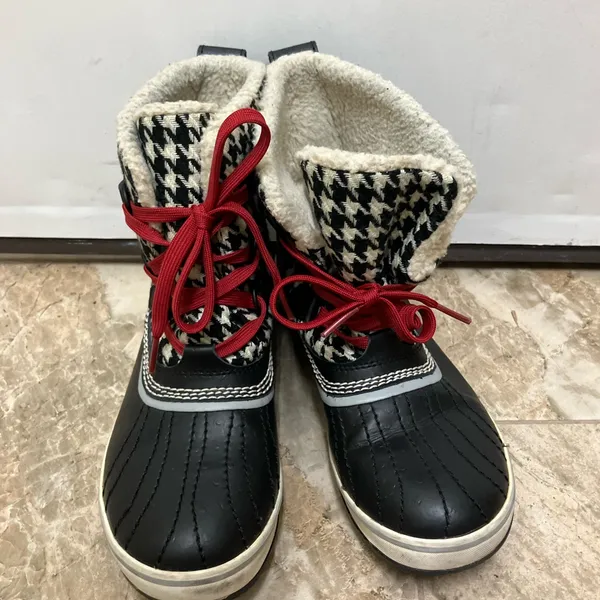 Sorel Tivoli Houndstooth Women’s Black White Waterproof Snow Boots Lined Size 7 - Image 5
