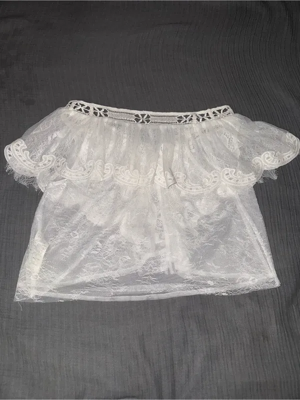 Anthropologie White Sheer Lace Tie-Front Bolero - Image 7