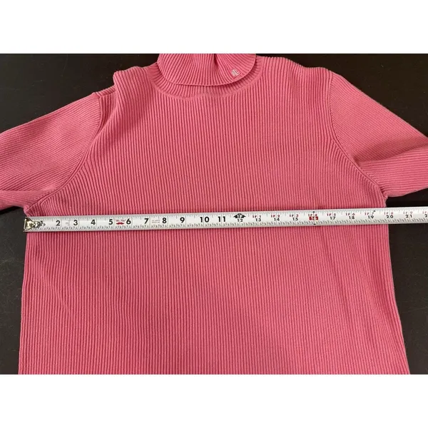 Lauren Ralph Lauren Sweater XL Pink TurtleNeck Ribbed Knit LRL Logo Pullover - Image 8