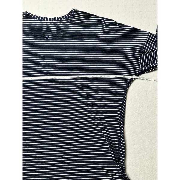Lululemon Striped Long Sleeve Top Navy White Logo Back Women’s Size 10–12 - Image 3