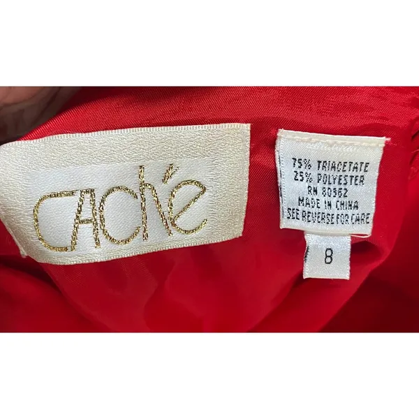 Vintage 90s Cache Gown Braided Twist Front Sweetheart High Slit Crepe Red 8 - Image 9