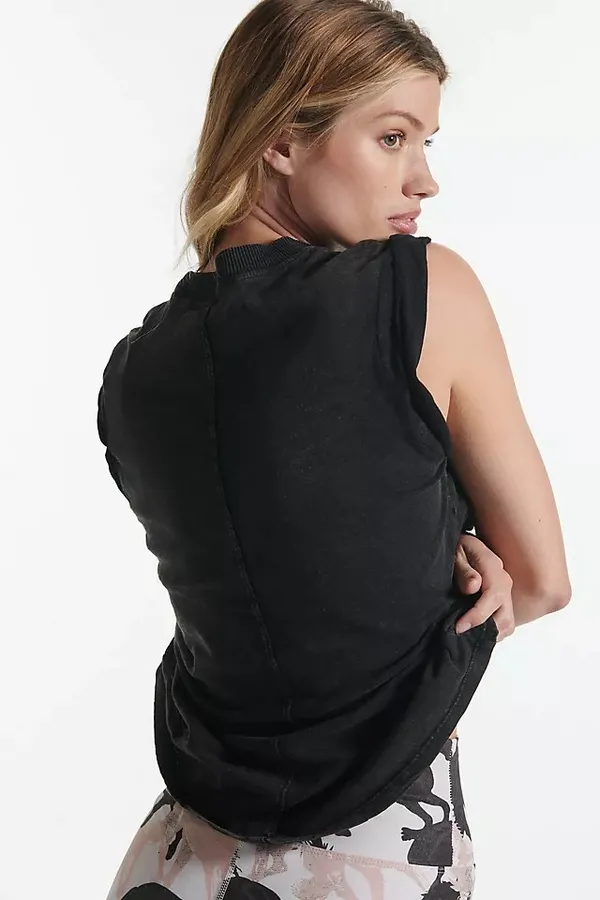 Anthropologie Pilcro Roll Sleeve Tank Top Black M 100% Cotton Relaxed Tee - Image 4